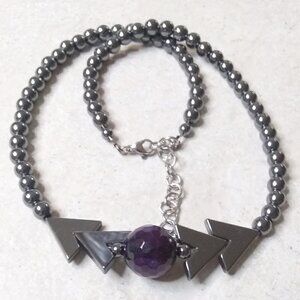 Purple + Gray Hematite Choker 17.5-20" ~ Calm Control Grounding + Protection